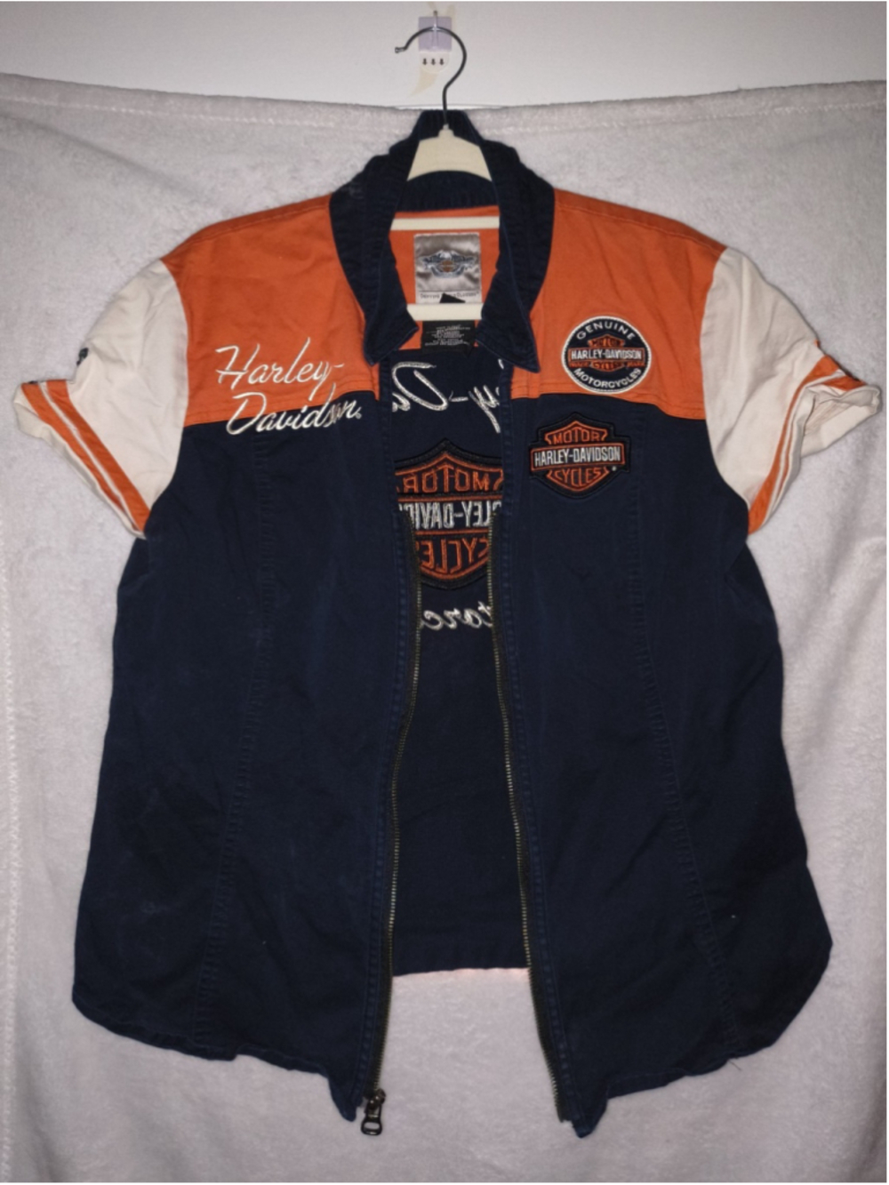 Harley-Davidson Zip-Front Classic Black & Orange Embroidered Garage Shirt Size L